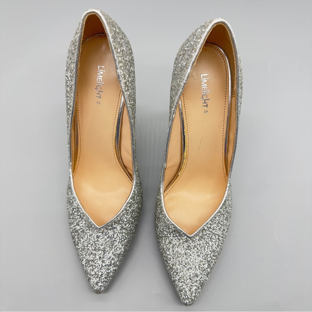 Limelight Glitter Heels Silver Pointed Toe Pumps Party Shoes Size 10